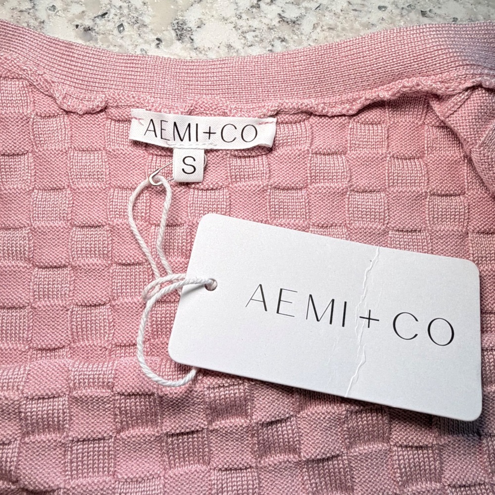 AEMI + CO Pink Checkered Knit Sweater Tank Top NWT Small coquette y2k - Picture 2 of 6